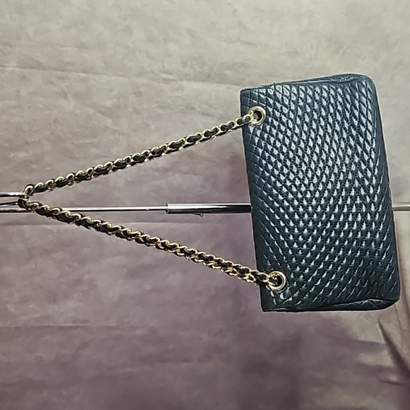 Bally Double Flap Navy Leather Gold Chain Crossbody Shoulder Bag Purse - Picture 2 of 15